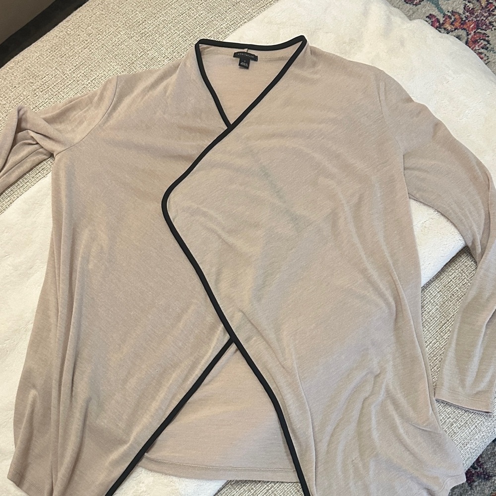 Ann Taylor Beige Cardigan with Black Trim